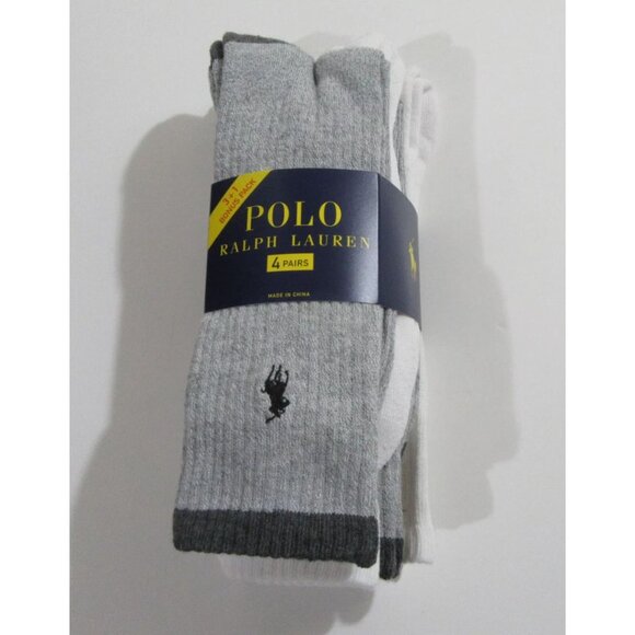 Polo Ralph Lauren Mens Crew Socks Gray and White 4 pack NWT - Picture 4 of 6